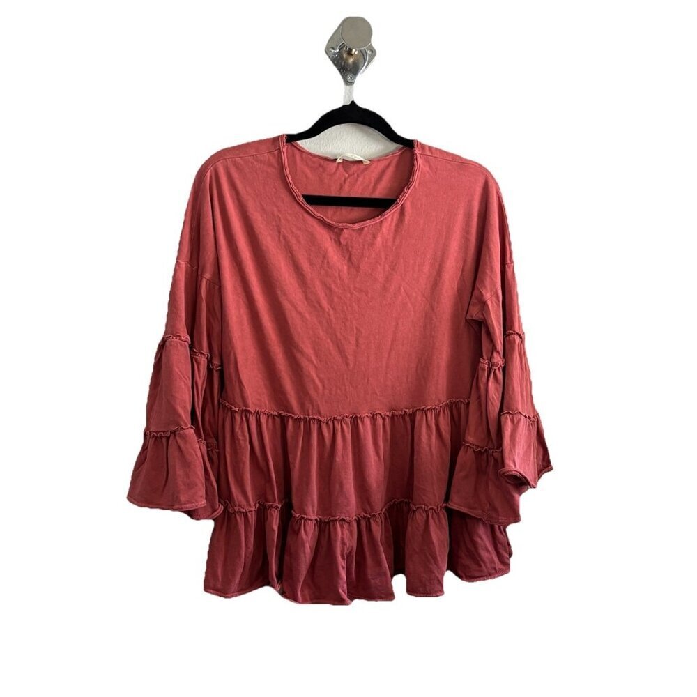 Altar’d State Babydoll Tiered Ruffle Blouse Rust Orange Women M